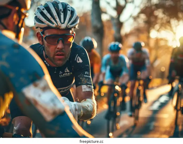 Cyclists compete in a road race