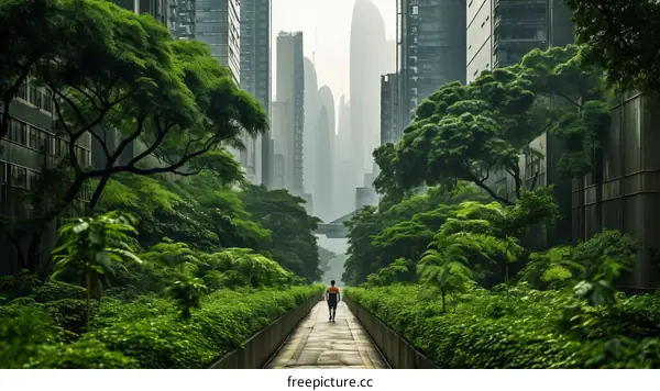 Lush Green City Park Path