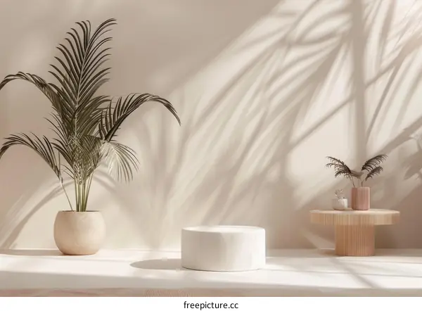Minimalist 3D Podium with Potted Plant and Vase