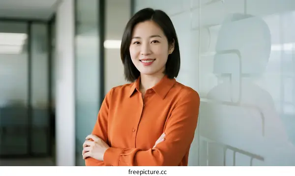 Portrait of confident young Asian businesswoman in modern office