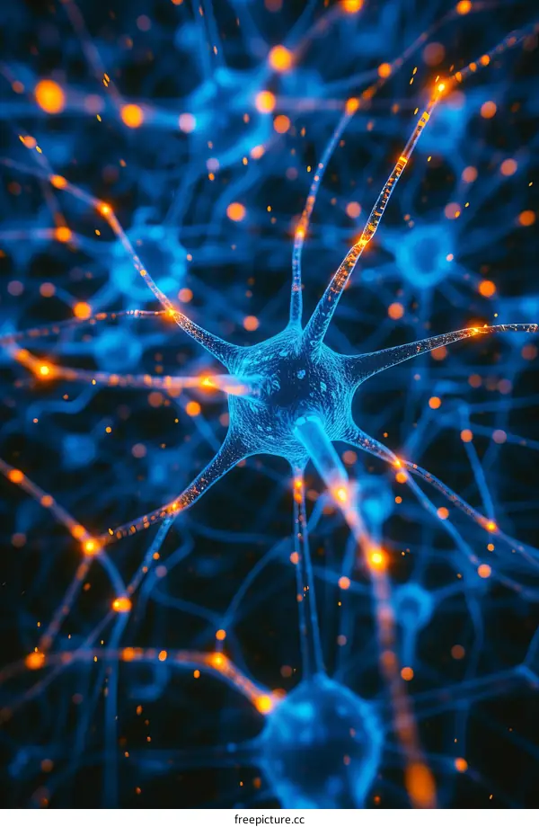 A 3D illustration of a neuron, the basic functional unit of the nervous system.