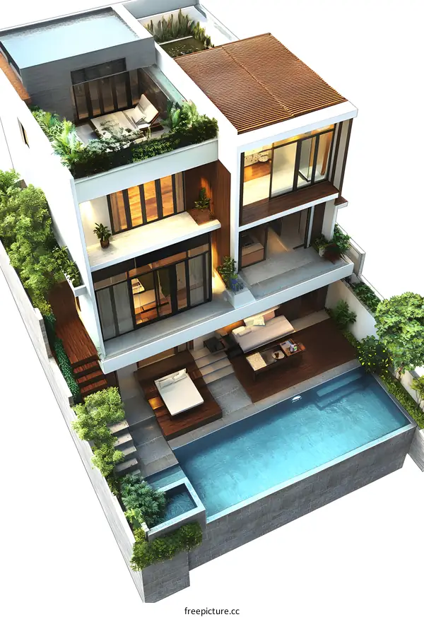 Modern House with Rooftop Garden and Swimming Pool