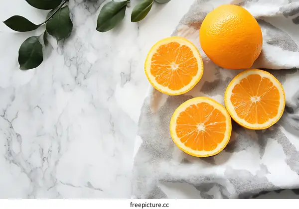 Fresh Oranges on Marble Background
