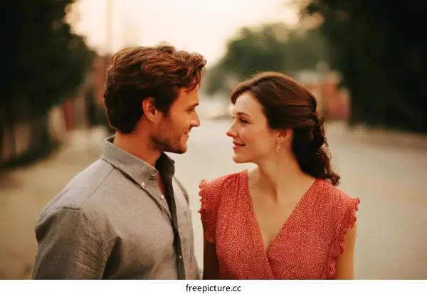 Couple in love by the street