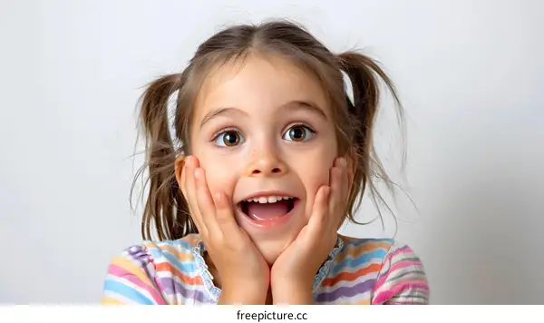 Surprised Little Girl with Pigtails
