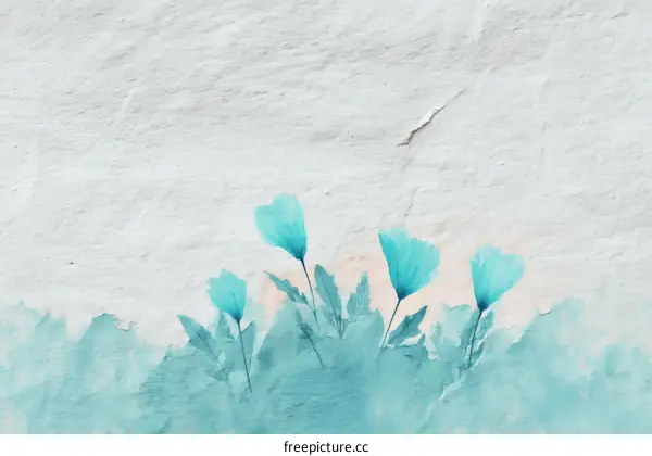Delicate Light Teal Flowers on Aged Paper
