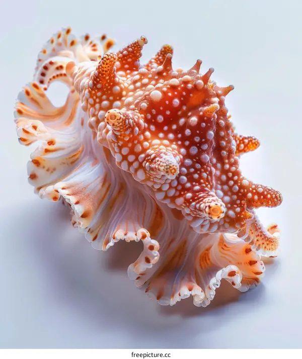 Orange Seashell in 3D Rendering on White Background