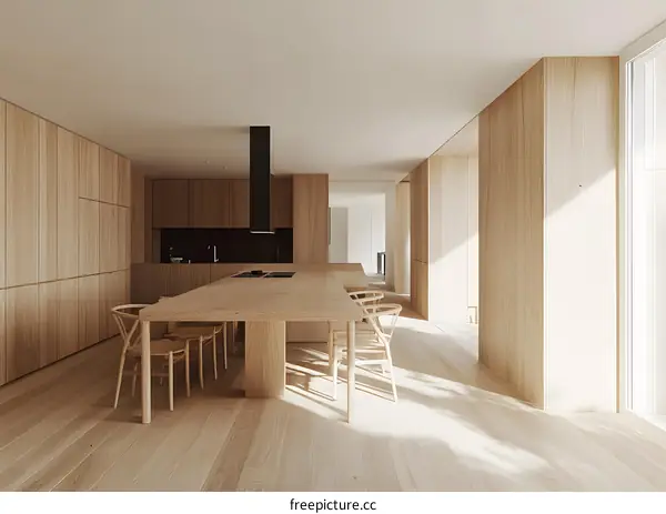 Minimalist Kitchen Interior Design With Wooden Cabinets and Island