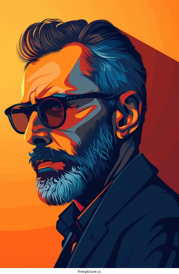 Illustration of a man with sunglasses and a beard