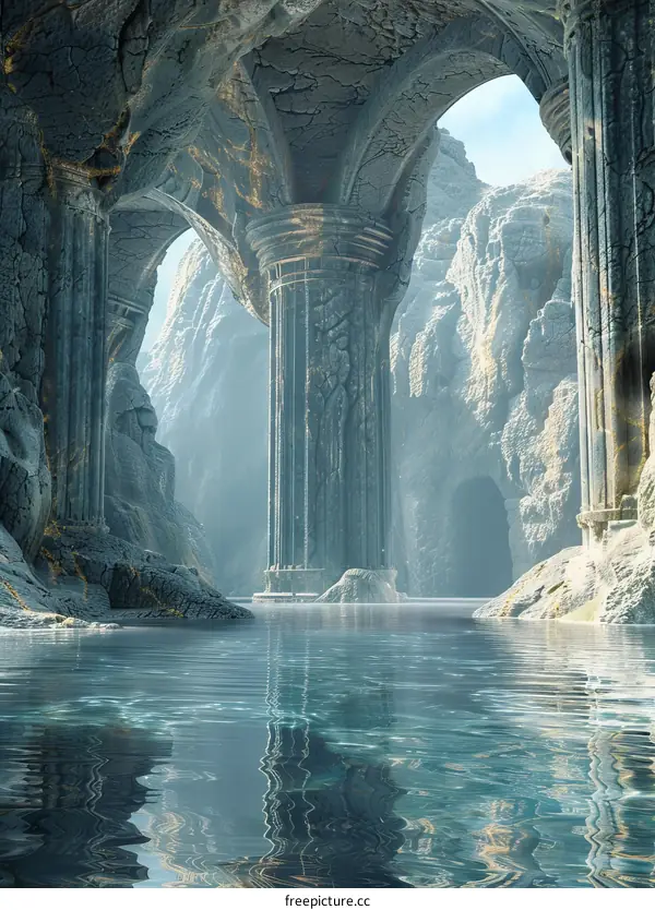 Ruined Temple in a Mystical Fantasy Landscape