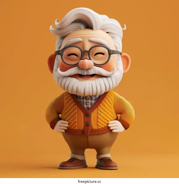 Cheerful 3D grandpa cartoon character