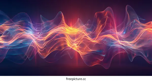 Colorful flowing light waves on dark background
