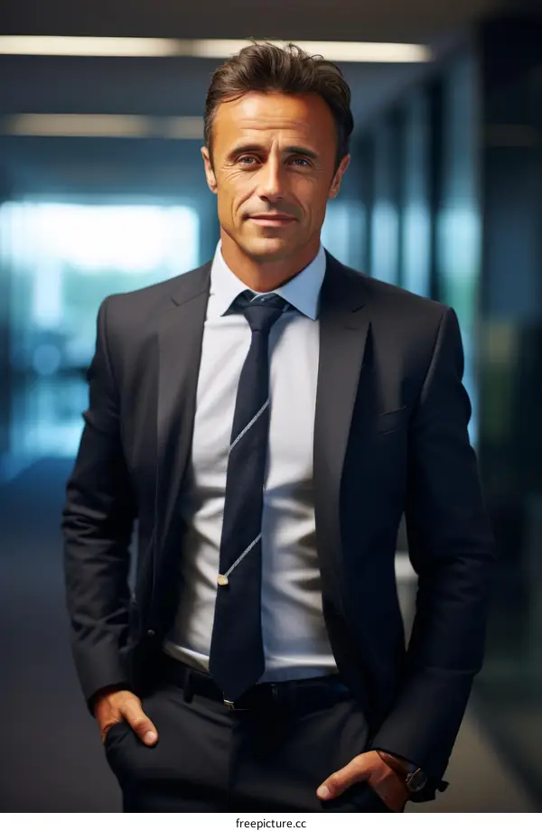 A man in a suit standing with hands in pockets