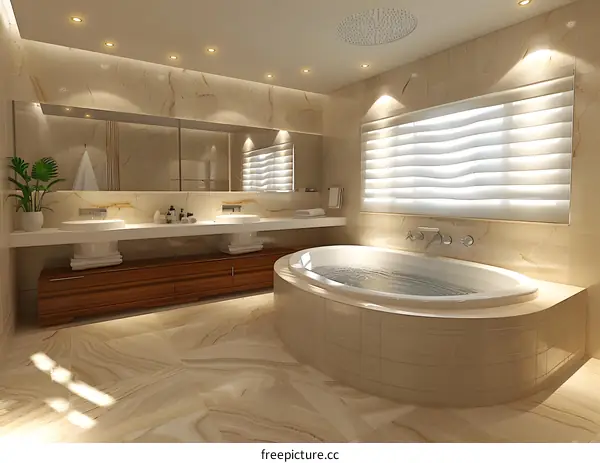 Luxury bathroom with bathtub and double vanity