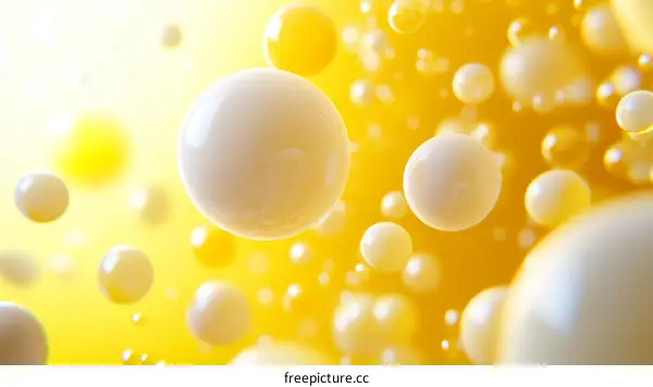 Abstract Floating Balls in Yellow and White