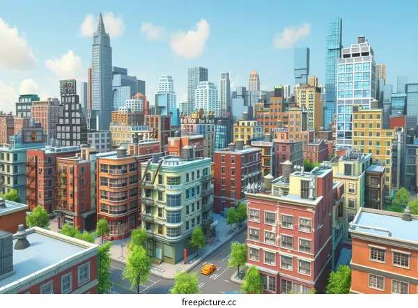 Colorful Cartoon Cityscape View