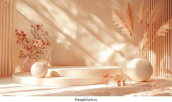 3D rendering of a podium with a dried flower arrangement