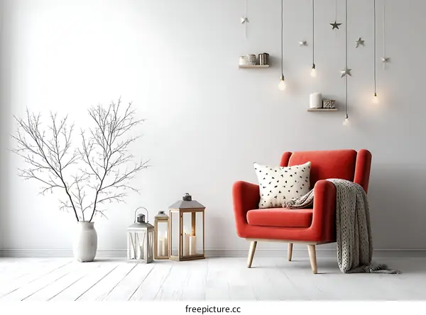 Cozy Modern Interior Design Scene with Red Armchair