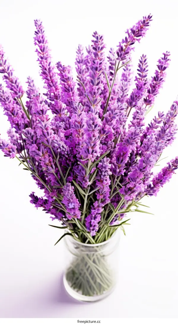 A beautiful bouquet of lavender flowers in a glass vase
