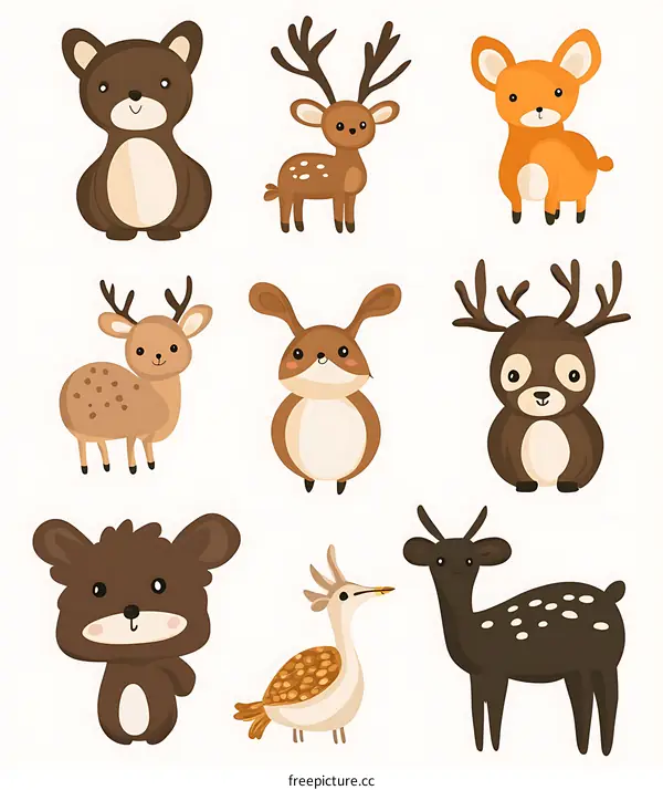 Cute Cartoon Animals Set for Kids Illustration