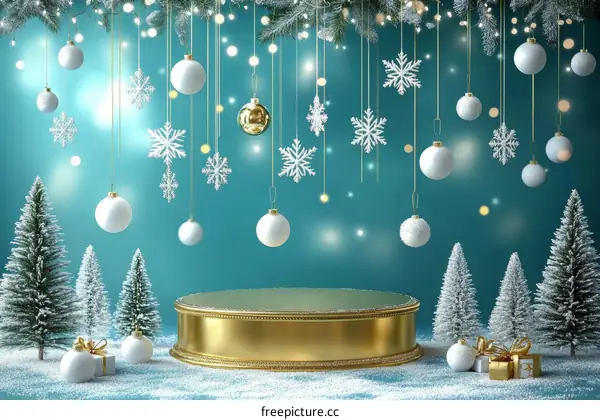 Christmas Display Podium with Snow Decor