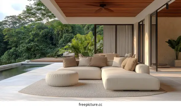 Modern Outdoor Living Area with Lush View