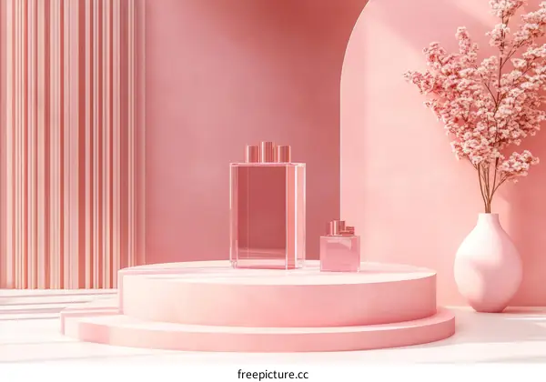 Pink Aesthetic Display with Perfume Bottles
