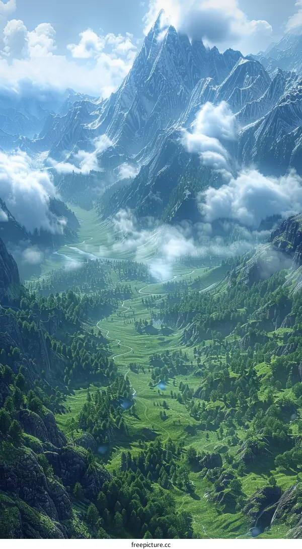 fantasy landscape with mountains and valley