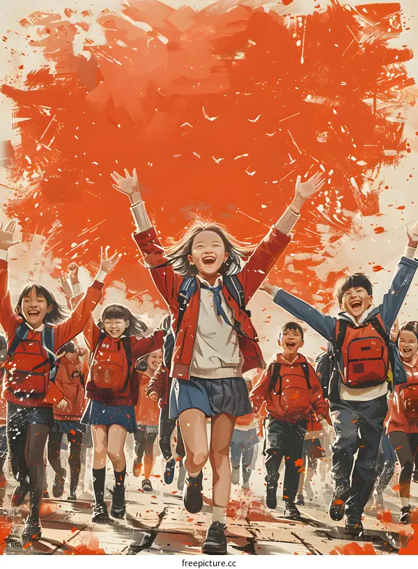 Group of children running with joy