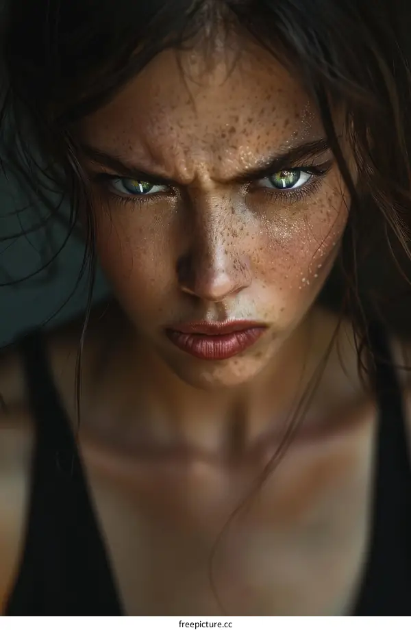 Close-up Portrait of a Woman with Strong Emotions
