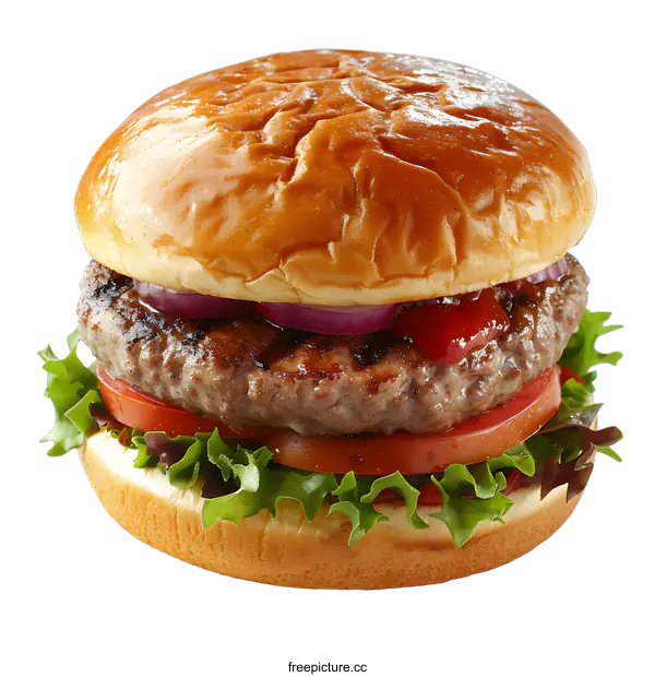 [Transparent Background PNG]yummy burger with lettuce tomato and onion