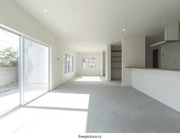 Modern Minimalist Living Room Interior Design with White Walls and Sunlight