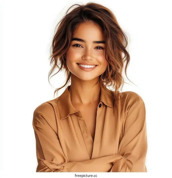 Beautiful Woman Posing in a Beige Shirt