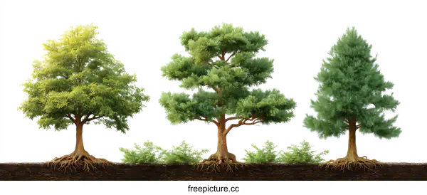 [Transparent Background PNG]Growth of Trees in Stages