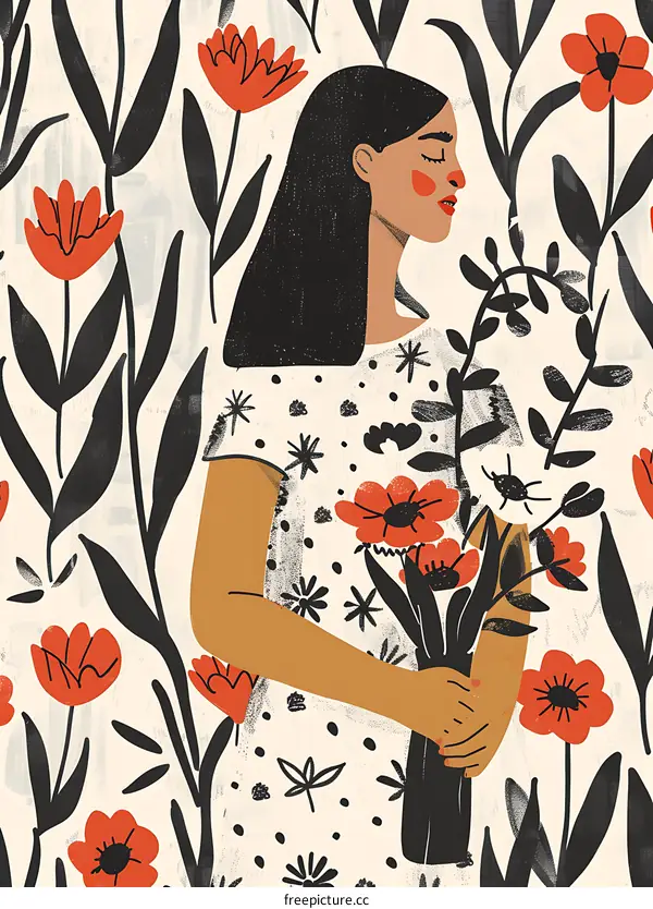 Woman in a Garden with Flowers