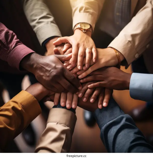 A group of diverse people joining their hands together