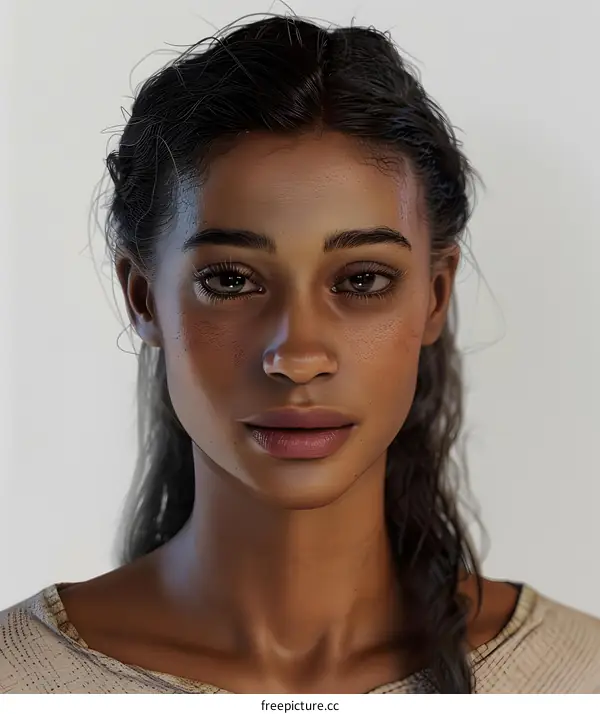 Portrait of a Young Black Woman with Long Hair