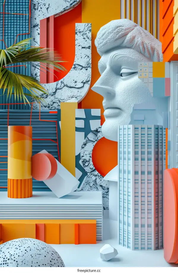 Abstract Geometric Shapes Composition with Pops of Color