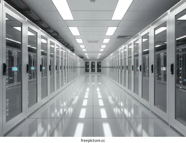 Futuristic Technology Server Room With Glowing Lights