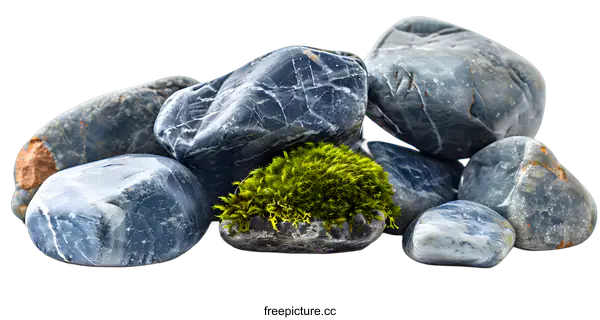 [Transparent Background PNG]Smooth River Rocks with Green Moss