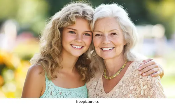 Two Generations Embrace Each Other Outdoors