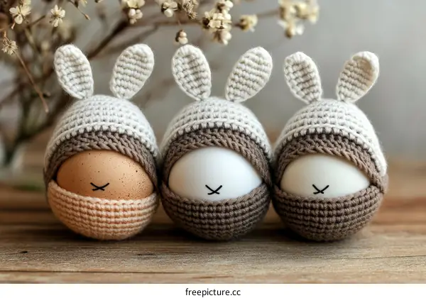 Easter Eggs with Crochet Bunny Hats