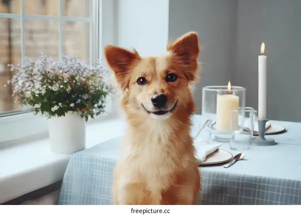 Dog Sitting at a Festive Table Setting