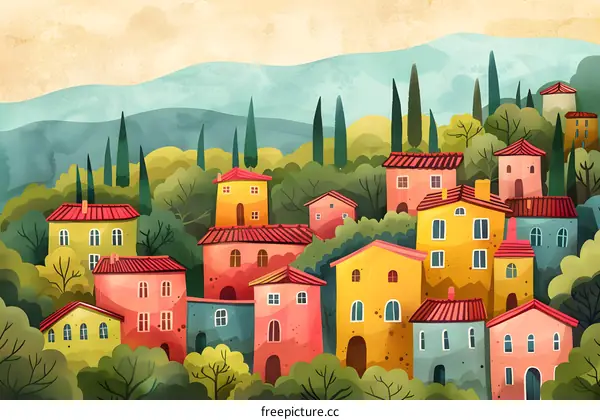 Colorful village in the hills