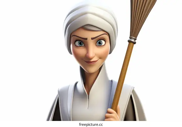 A woman with a turban and a broom