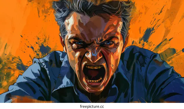 Illustration of a man screaming with an orange background