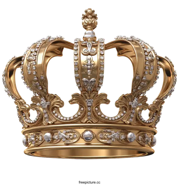 [Transparent Background PNG]Ornate Gold Crown with Diamonds