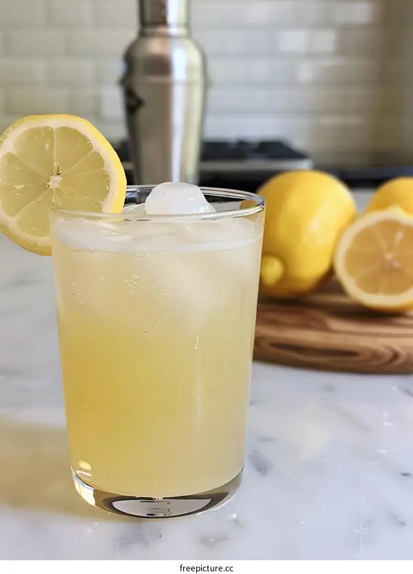 Refreshing Lemon Drink with Ice in Glass