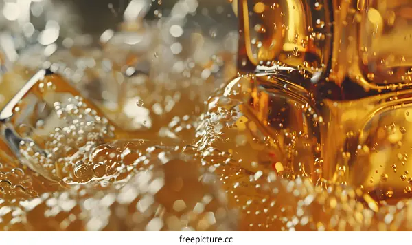 Close up of Golden Liquid with Bubbles
