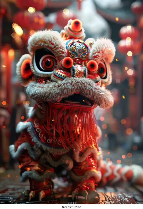 Lion Dance Performance with Red Lanterns